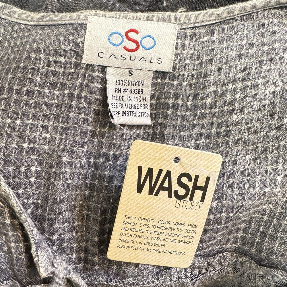 Vintage Y2K NWT Oso Casuals Blouse S Mineral Wash Waffle Knit Lace Boho Gray - Picture 8 of 10